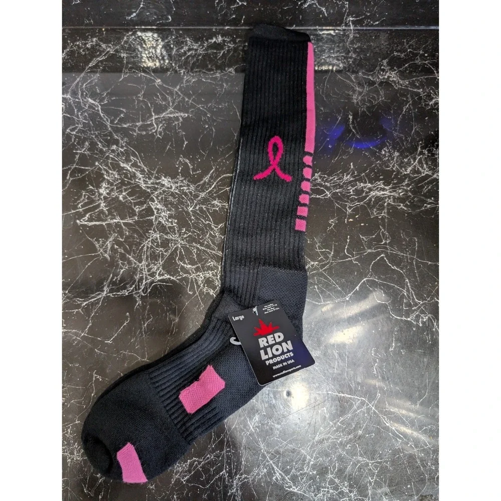 Red Lion Products Black Pink Breast Cancer Socks NWT Size L Unisex Made In‎ USA